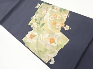 色紙に花鳥模様織出し袋帯